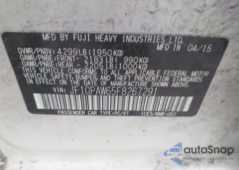 2015 Subaru Impreza 2.0I Sport Limited from USA, damaged, VIN JF1GPAW65F8267291